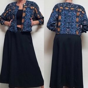 80s Vintage Georgiou Multi-color New Wave Geometric Print Silk Cropped Jacket 4